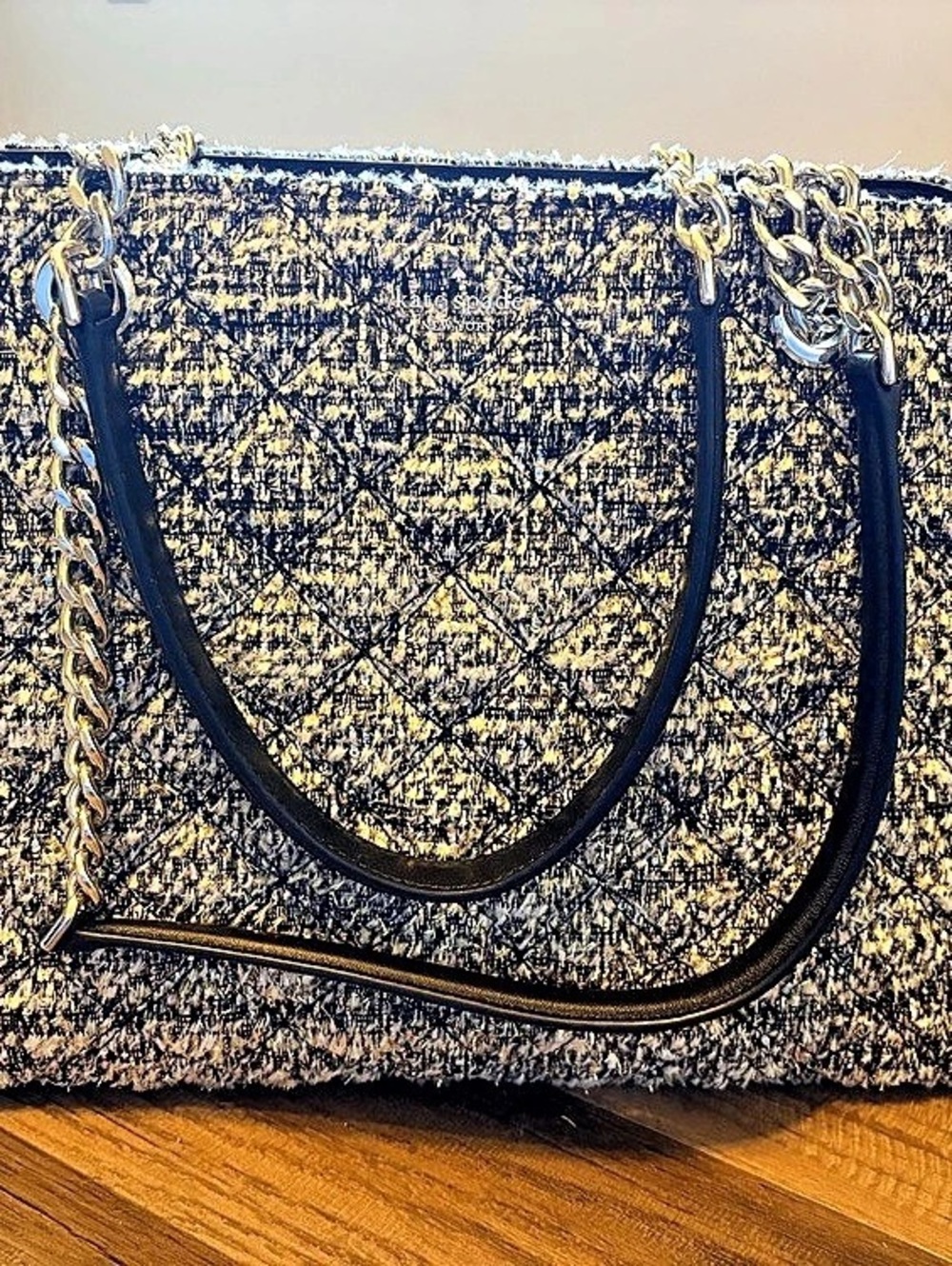 Kate Spade Natalia Tweed Multi Tweed Tote in Black & Gold NWT